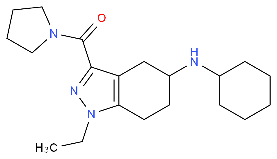 N-cyclohexyl-1-ethyl-3-(1-pyrrolidinylcarbonyl)-4,5,6,7-tetrahydro-1H-indazol-5-amine_分子结构_CAS_)