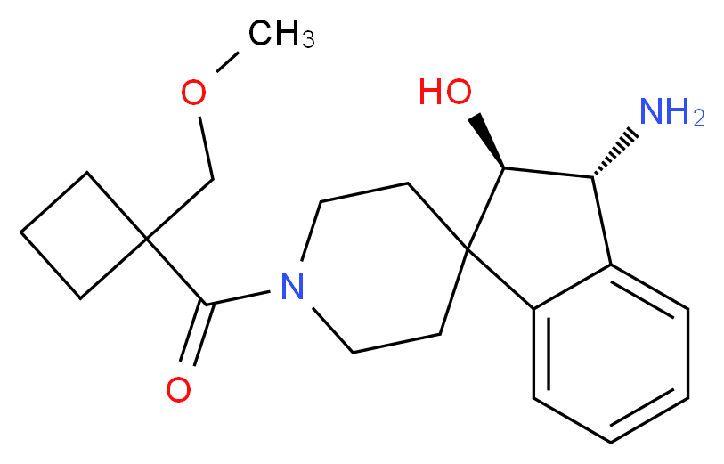 (2R*,3R*)-3-amino-1'-{[1-(methoxymethyl)cyclobutyl]carbonyl}-2,3-dihydrospiro[indene-1,4'-piperidin]-2-ol_分子结构_CAS_)