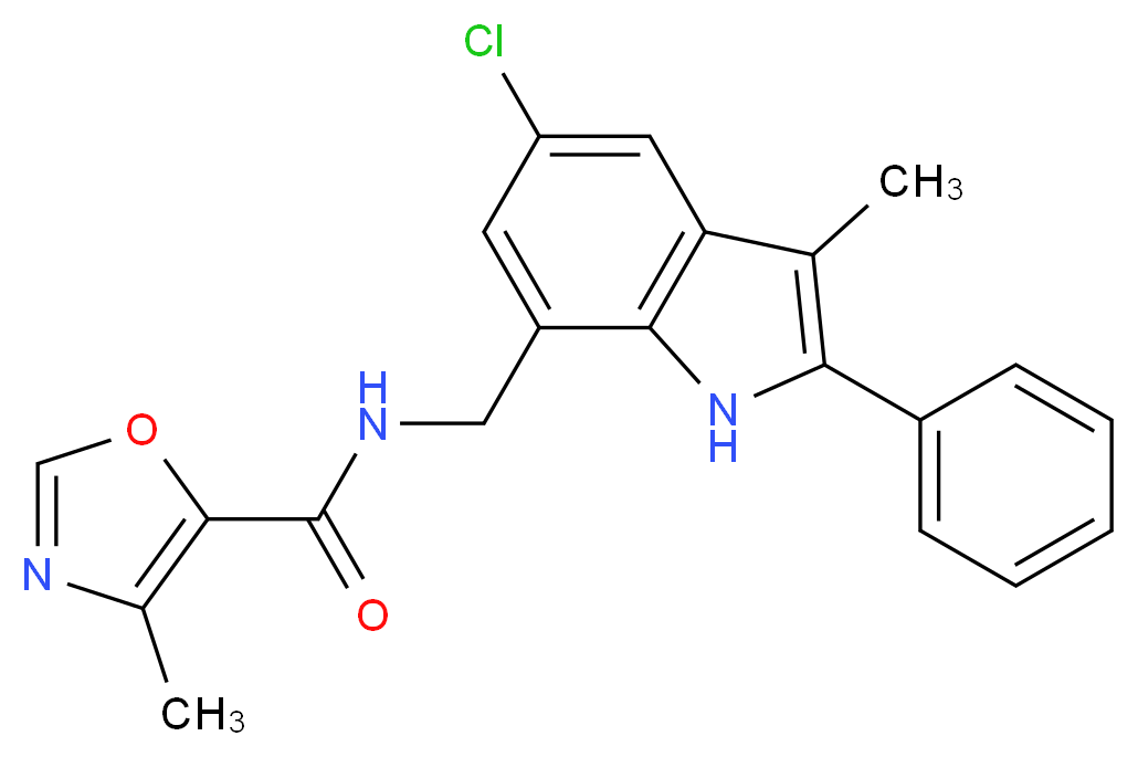 N-[(5-chloro-3-methyl-2-phenyl-1H-indol-7-yl)methyl]-4-methyl-1,3-oxazole-5-carboxamide_分子结构_CAS_)