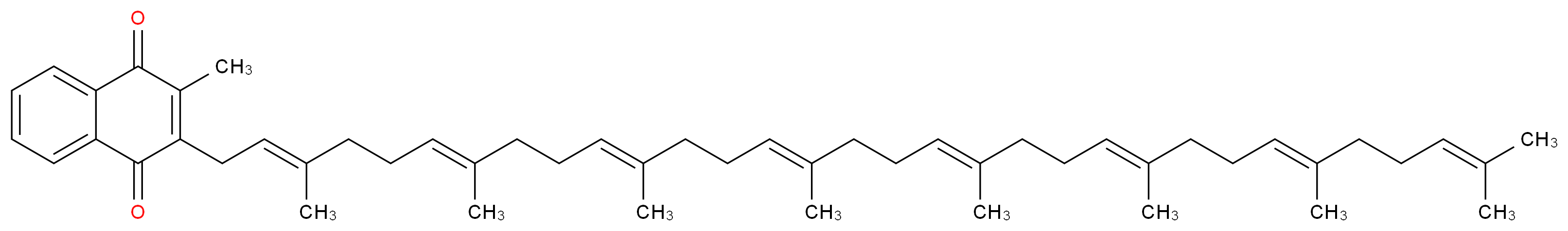 2-methyl-3-[(2E,6E,10E,14E,18E,22E,26E)-3,7,11,15,19,23,27,31-octamethyldotriaconta-2,6,10,14,18,22,26,30-octaen-1-yl]-1,4-dihydronaphthalene-1,4-dione_分子结构_CAS_523-38-6