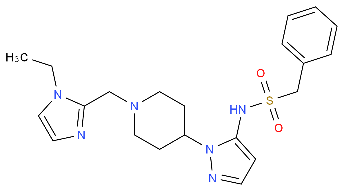 N-(1-{1-[(1-ethyl-1H-imidazol-2-yl)methyl]-4-piperidinyl}-1H-pyrazol-5-yl)-1-phenylmethanesulfonamide_分子结构_CAS_)