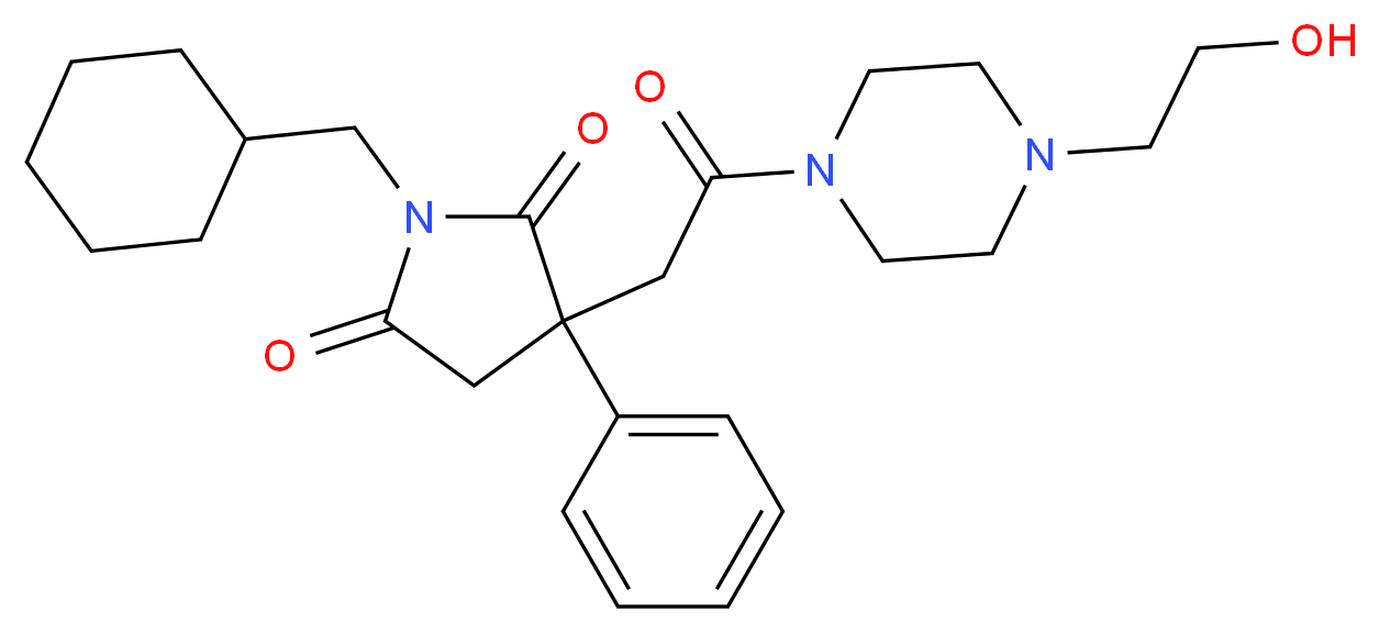 1-(cyclohexylmethyl)-3-{2-[4-(2-hydroxyethyl)-1-piperazinyl]-2-oxoethyl}-3-phenyl-2,5-pyrrolidinedione_分子结构_CAS_)