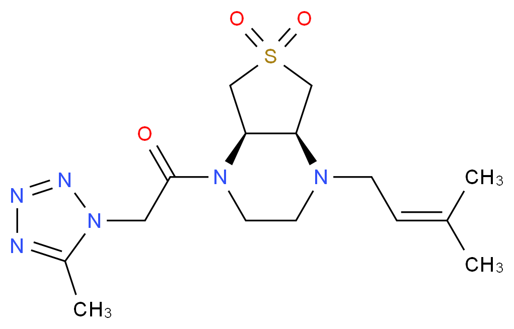 (4aR*,7aS*)-1-(3-methylbut-2-en-1-yl)-4-[(5-methyl-1H-tetrazol-1-yl)acetyl]octahydrothieno[3,4-b]pyrazine 6,6-dioxide_分子结构_CAS_)