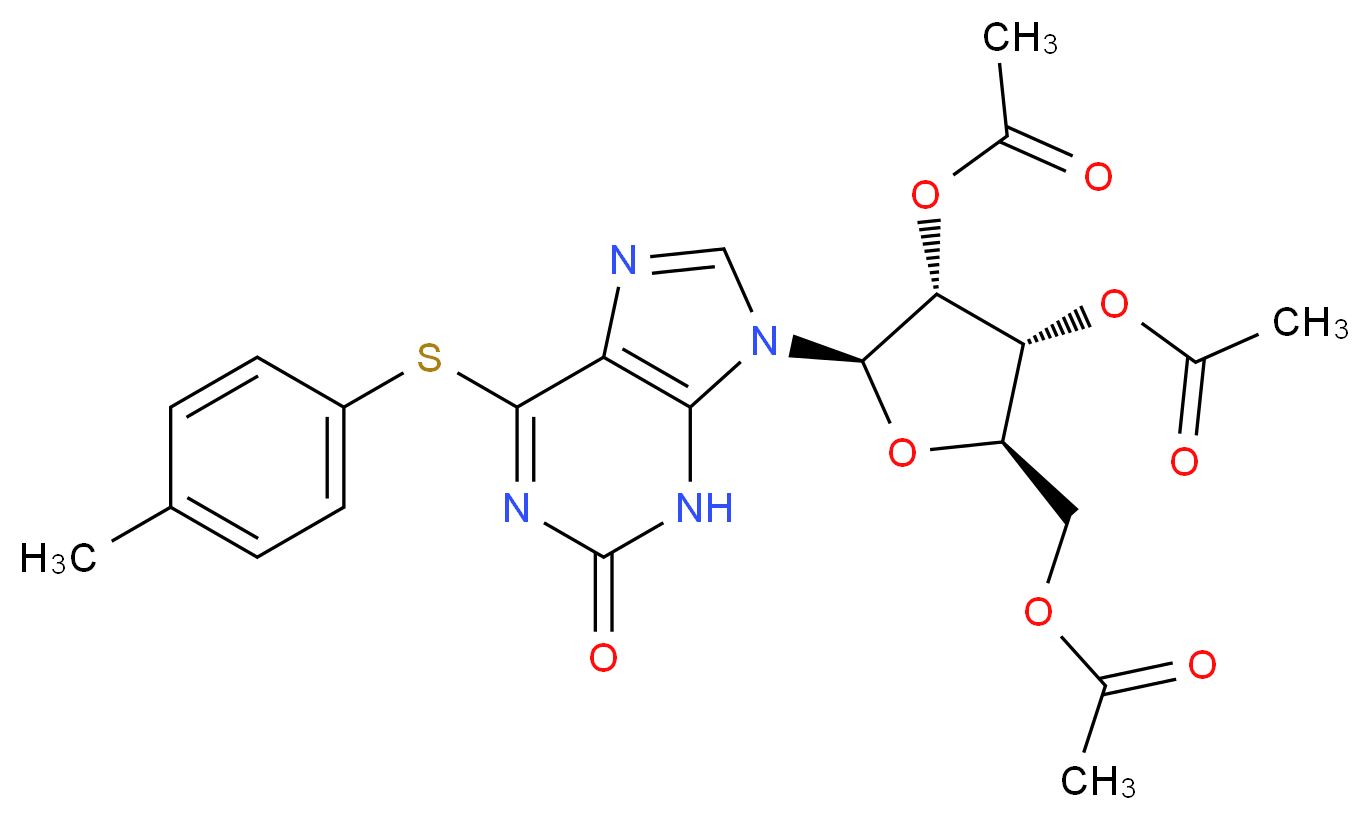 [(2R,3R,4R,5R)-3,4-bis(acetyloxy)-5-{6-[(4-methylphenyl)sulfanyl]-2-oxo-3,9-dihydro-2H-purin-9-yl}oxolan-2-yl]methyl acetate_分子结构_CAS_135041-24-6