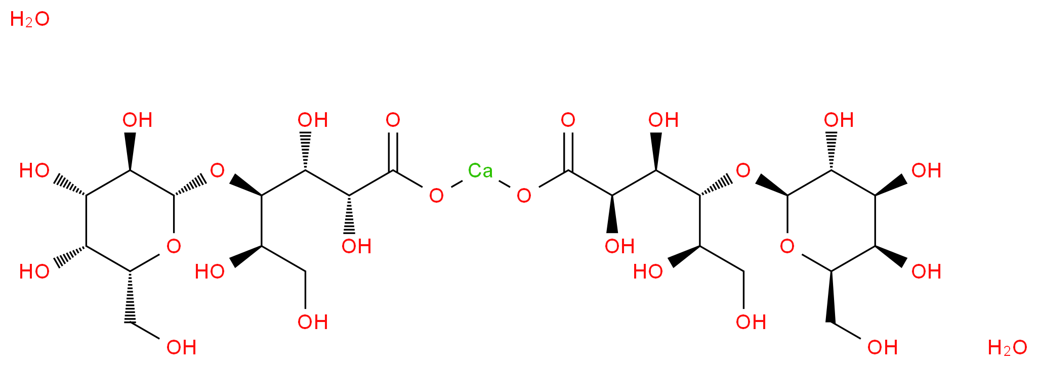 dihydrate {[(2R,3R,4R,5R)-2,3,5,6-tetrahydroxy-4-{[(2S,3R,4S,5R,6R)-3,4,5-trihydroxy-6-(hydroxymethyl)oxan-2-yl]oxy}hexanoyl]oxy}calcio (2R,3R,4R,5R)-2,3,5,6-tetrahydroxy-4-{[(2S,3R,4S,5R,6R)-3,4,5-trihydroxy-6-(hydroxymethyl)oxan-2-yl]oxy}hexanoate_分子结构_CAS_110638-68-1