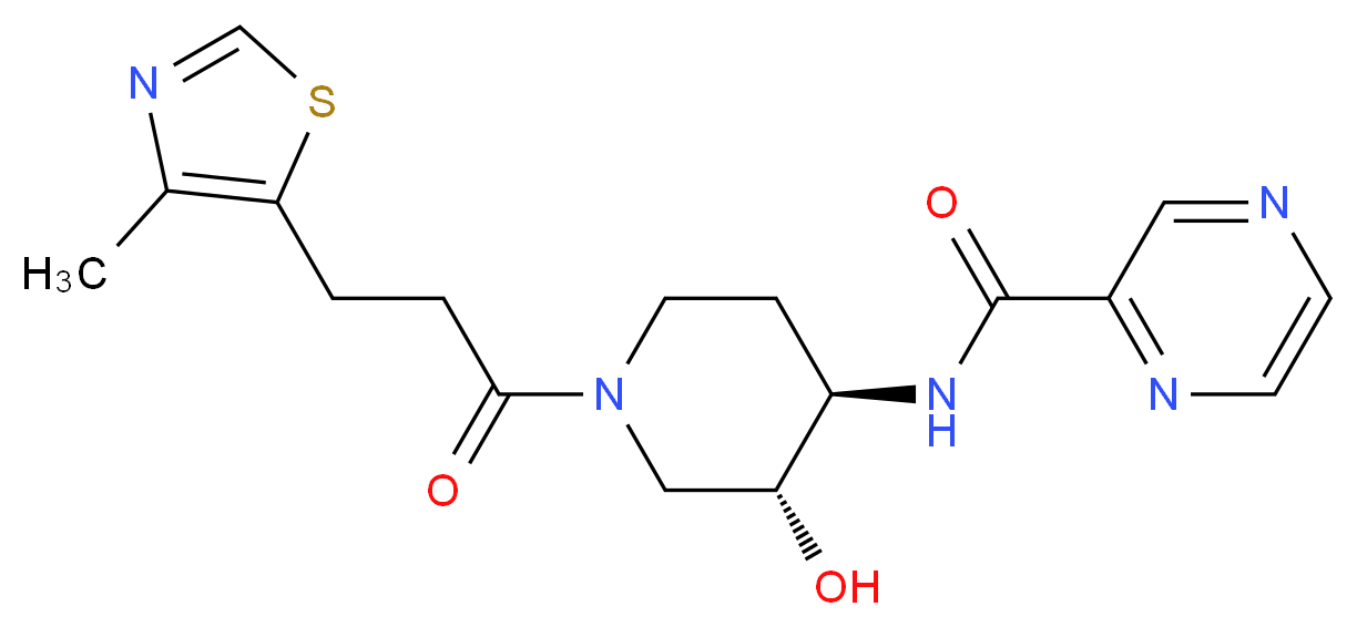 N-{(3R*,4R*)-3-hydroxy-1-[3-(4-methyl-1,3-thiazol-5-yl)propanoyl]piperidin-4-yl}pyrazine-2-carboxamide_分子结构_CAS_)