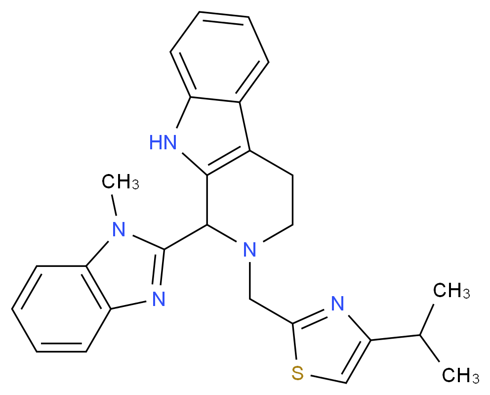 2-[(4-isopropyl-1,3-thiazol-2-yl)methyl]-1-(1-methyl-1H-benzimidazol-2-yl)-2,3,4,9-tetrahydro-1H-beta-carboline_分子结构_CAS_)