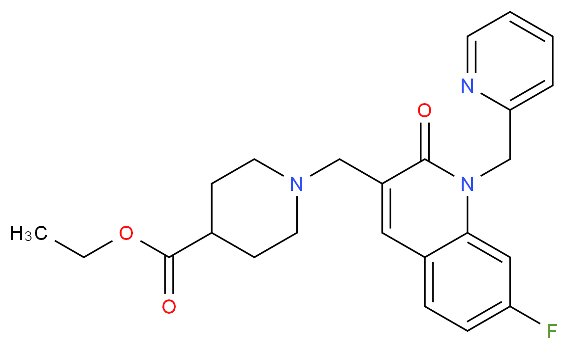 ethyl 1-{[7-fluoro-2-oxo-1-(2-pyridinylmethyl)-1,2-dihydro-3-quinolinyl]methyl}-4-piperidinecarboxylate_分子结构_CAS_)
