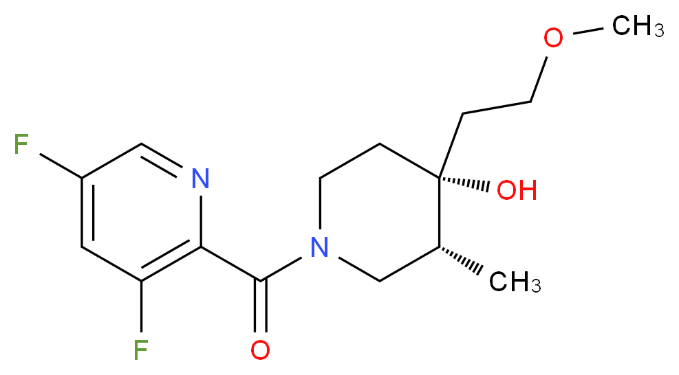 (3R*,4R*)-1-[(3,5-difluoropyridin-2-yl)carbonyl]-4-(2-methoxyethyl)-3-methylpiperidin-4-ol_分子结构_CAS_)