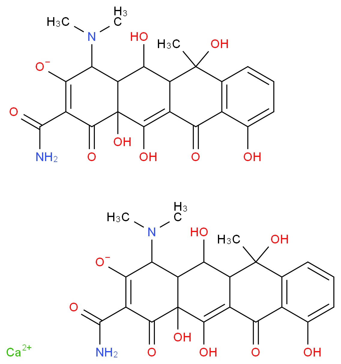 calcium bis(3-carbamoyl-1-(dimethylamino)-4a,5,7,11,12-pentahydroxy-11-methyl-4,6-dioxo-1,4,4a,6,11,11a,12,12a-octahydrotetracen-2-olate)_分子结构_CAS_15251-48-6