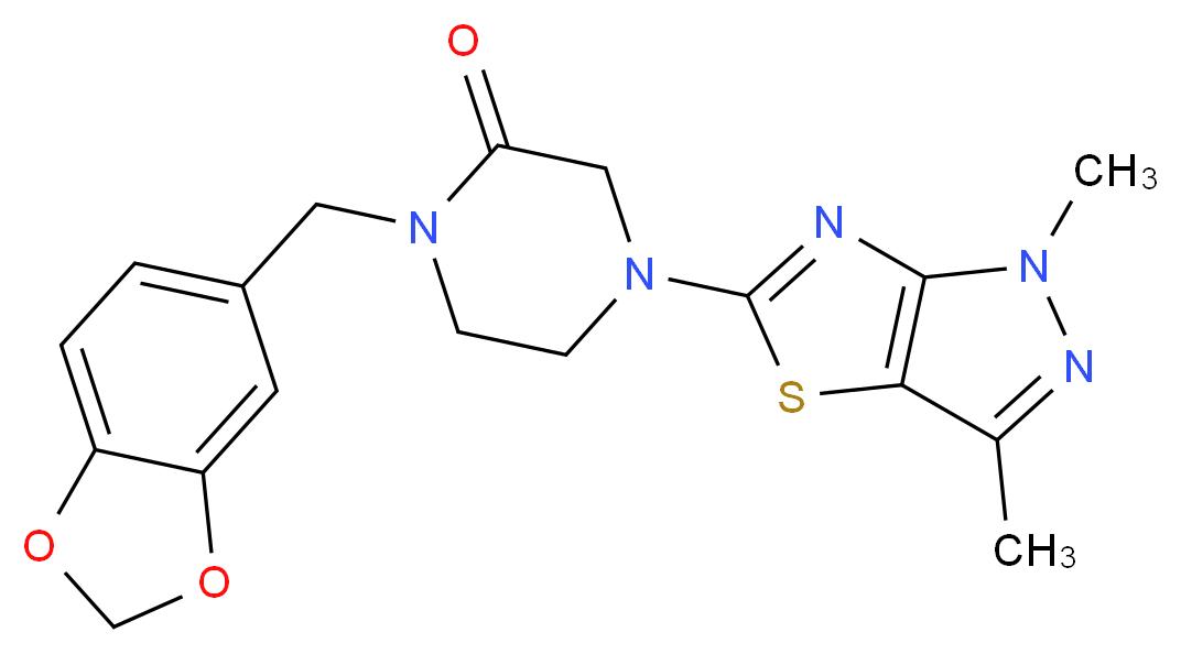 1-(1,3-benzodioxol-5-ylmethyl)-4-(1,3-dimethyl-1H-pyrazolo[3,4-d][1,3]thiazol-5-yl)piperazin-2-one_分子结构_CAS_)