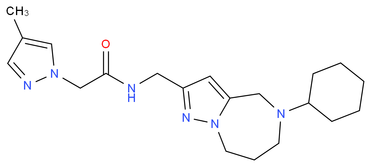 N-[(5-cyclohexyl-5,6,7,8-tetrahydro-4H-pyrazolo[1,5-a][1,4]diazepin-2-yl)methyl]-2-(4-methyl-1H-pyrazol-1-yl)acetamide_分子结构_CAS_)