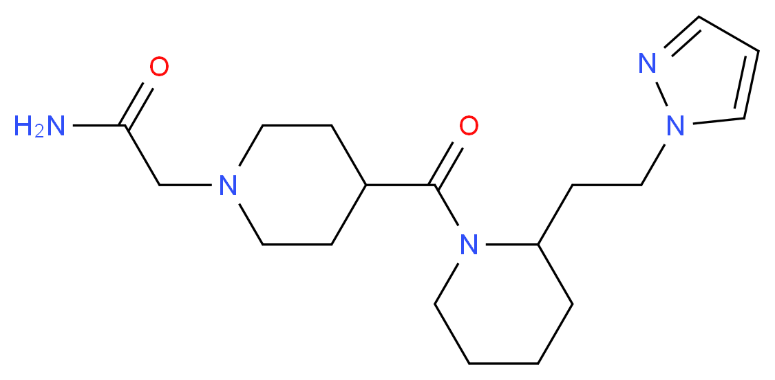 2-[4-({2-[2-(1H-pyrazol-1-yl)ethyl]-1-piperidinyl}carbonyl)-1-piperidinyl]acetamide_分子结构_CAS_)