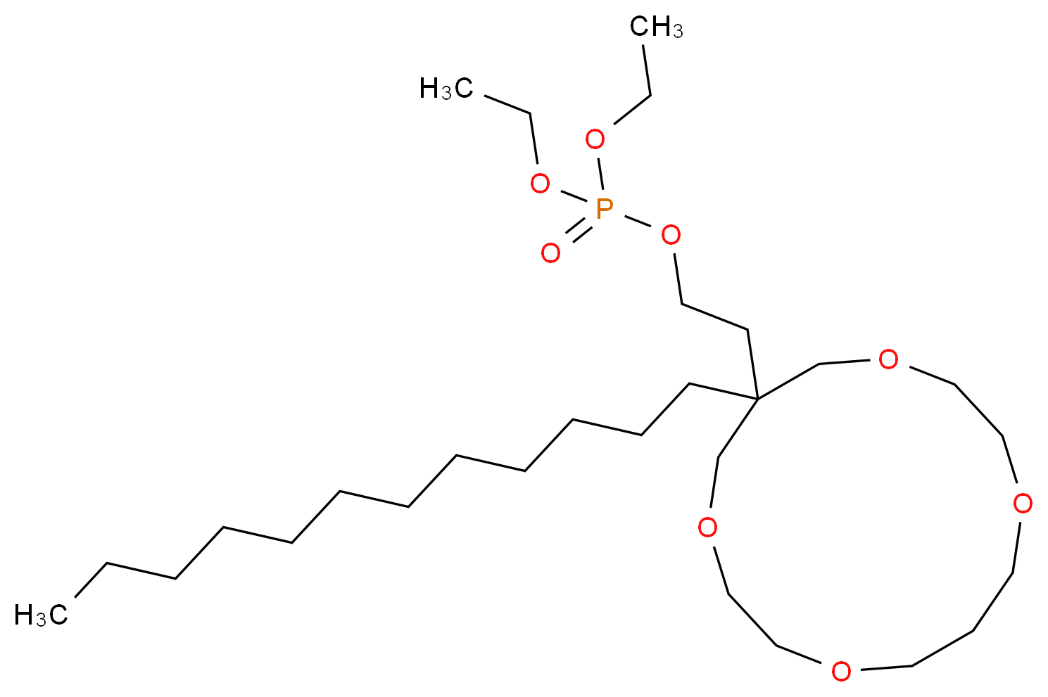 2-(6-dodecyl-1,4,8,11-tetraoxacyclotetradecan-6-yl)ethyl diethyl phosphate_分子结构_CAS_106868-29-5