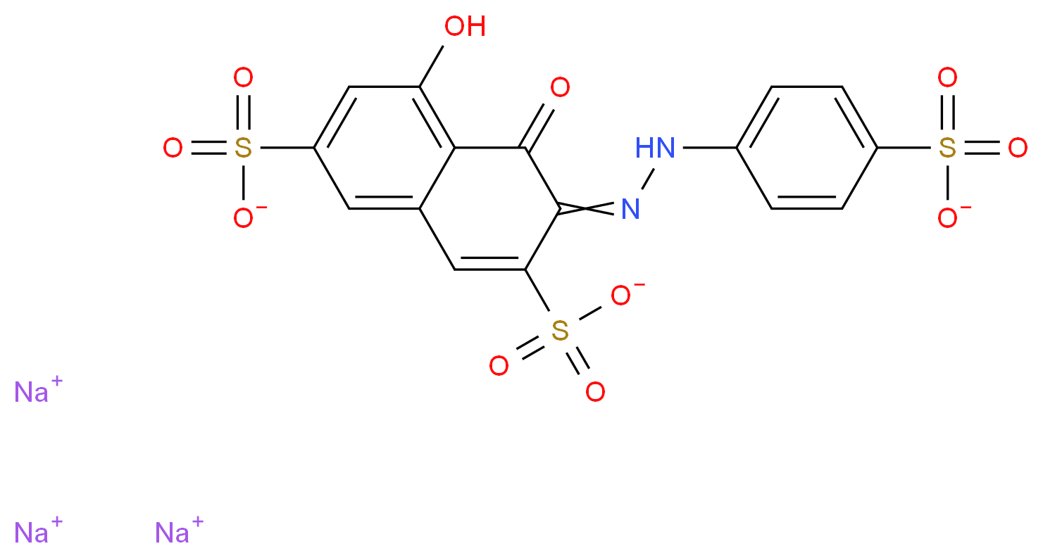 trisodium 5-hydroxy-4-oxo-3-[2-(4-sulfonatophenyl)hydrazin-1-ylidene]-3,4-dihydronaphthalene-2,7-disulfonate_分子结构_CAS_23647-14-5