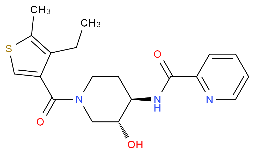 N-{(3R*,4R*)-1-[(4-ethyl-5-methyl-3-thienyl)carbonyl]-3-hydroxypiperidin-4-yl}pyridine-2-carboxamide_分子结构_CAS_)