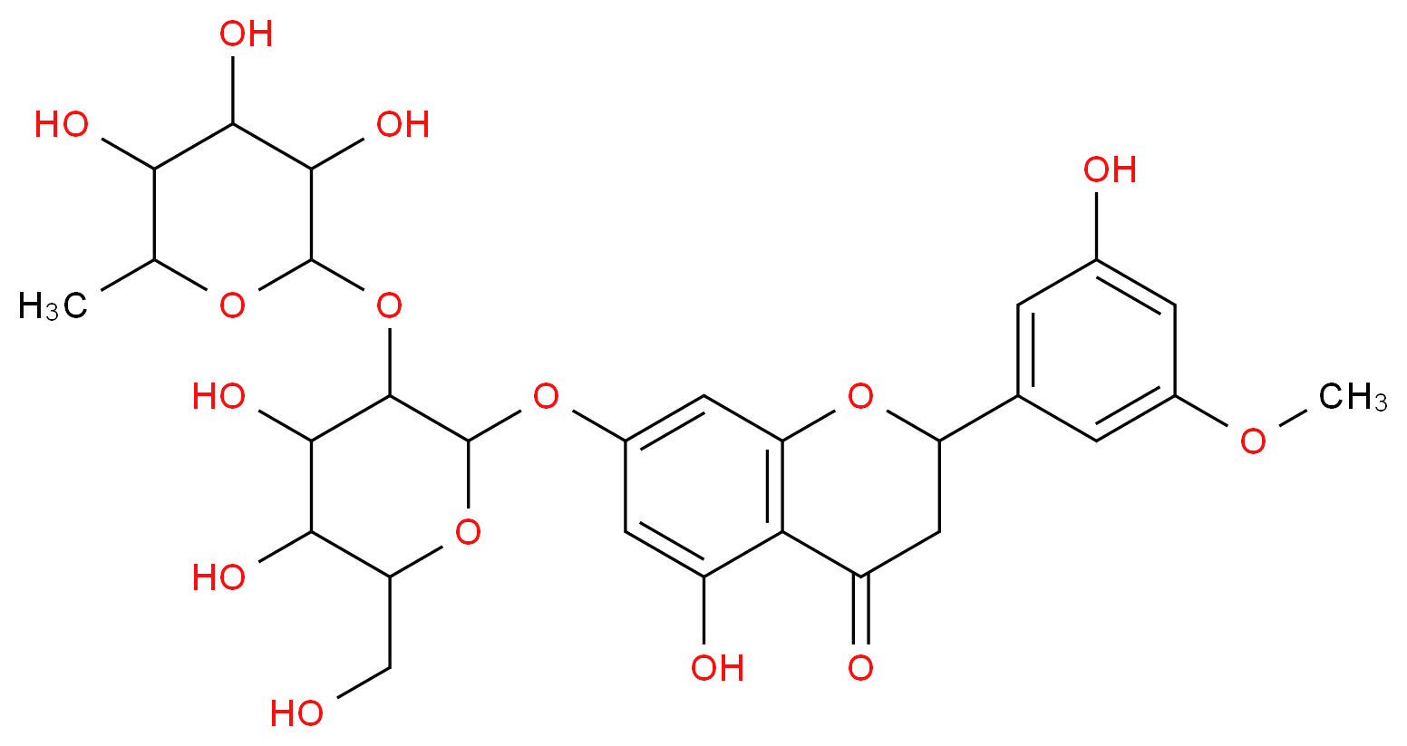 7-{[4,5-dihydroxy-6-(hydroxymethyl)-3-[(3,4,5-trihydroxy-6-methyloxan-2-yl)oxy]oxan-2-yl]oxy}-5-hydroxy-2-(3-hydroxy-5-methoxyphenyl)-3,4-dihydro-2H-1-benzopyran-4-one_分子结构_CAS_13241-33-3