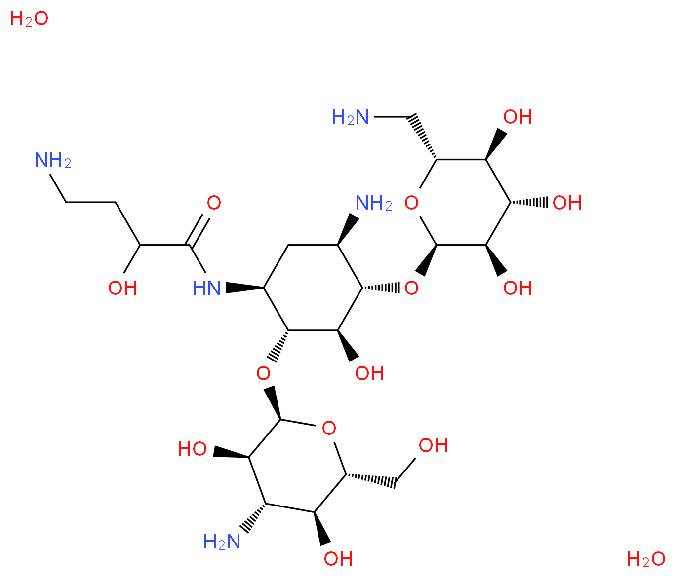 4-amino-N-[(1S,2R,3R,4S,5R)-5-amino-2-{[(2S,3R,4S,5S,6R)-4-amino-3,5-dihydroxy-6-(hydroxymethyl)oxan-2-yl]oxy}-4-{[(2R,3R,4S,5S,6R)-6-(aminomethyl)-3,4,5-trihydroxyoxan-2-yl]oxy}-3-hydroxycyclohexyl]-2-hydroxybutanamide dihydrate_分子结构_CAS_37517-28-5