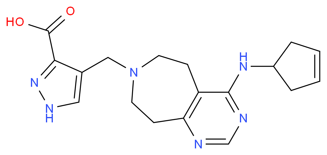4-{[4-(cyclopent-3-en-1-ylamino)-5,6,8,9-tetrahydro-7H-pyrimido[4,5-d]azepin-7-yl]methyl}-1H-pyrazole-3-carboxylic acid_分子结构_CAS_)
