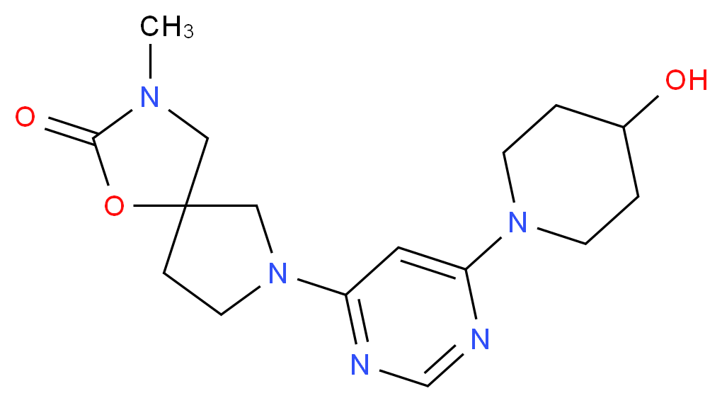 7-[6-(4-hydroxy-1-piperidinyl)-4-pyrimidinyl]-3-methyl-1-oxa-3,7-diazaspiro[4.4]nonan-2-one_分子结构_CAS_)