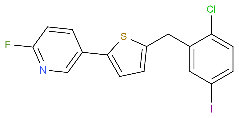 5-{5-[(2-chloro-5-iodophenyl)methyl]thiophen-2-yl}-2-fluoropyridine_分子结构_CAS_1131770-46-1