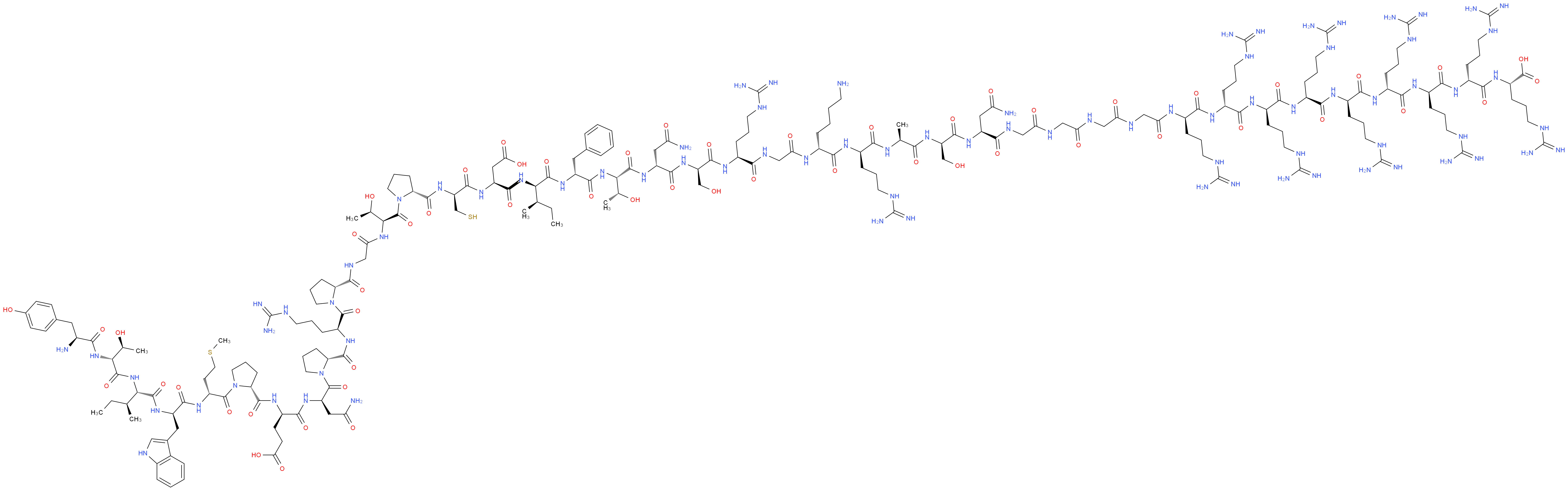 (2S)-2-[(2R)-2-[(2R)-2-[(2R)-2-[(2R)-2-[(2S)-2-[(2R)-2-[(2R)-2-[(2R)-2-{2-[2-(2-{2-[(2S)-2-[(2R)-2-[(2S)-2-[(2R)-2-[(2R)-6-amino-2-{2-[(2S)-2-[(2R)-2-[(2R)-2-[(2S,3R)-2-[(2R)-2-[(2R,3R)-2-[(2S)-2-[(2S)-2-{[(2R)-1-[(2S,3R)-2-(2-{[(2R)-1-[(2S)-2-{[(2R)-1-[(2R)-2-[(2R)-2-{[(2R)-1-[(2R)-2-[(2R)-2-[(2S,3S)-2-[(2R,3S)-2-[(2S)-2-amino-3-(4-hydroxyphenyl)propanamido]-3-hydroxybutanamido]-3-methylpentanamido]-3-(1H-indol-3-yl)propanamido]-4-(methylsulfanyl)butanoyl]pyrrolidin-2-yl]formamido}-4-carboxybutanamido]-3-carbamoylpropanoyl]pyrrolidin-2-yl]formamido}-5-carbamimidamidopentanoyl]pyrrolidin-2-yl]formamido}acetamido)-3-hydroxybutanoyl]pyrrolidin-2-yl]formamido}-3-sulfanylpropanamido]-3-carboxypropanamido]-3-methylpentanamido]-3-phenylpropanamido]-3-hydroxybutanamido]-3-carbamoylpropanamido]-3-hydroxypropanamido]-5-carbamimidamidopentanamido]acetamido}hexanamido]-5-carbamimidamidopentanamido]propanamido]-3-hydroxypropanamido]-3-carbamoylpropanamido]acetamido}acetamido)acetamido]acetamido}-5-carbamimidamidopentanamido]-5-carbamimidamidopentanamido]-5-carbamimidamidopentanamido]-5-carbamimidamidopentanamido]-5-carbamimidamidopentanamido]-5-carbamimidamidopentanamido]-5-carbamimidamidopentanamido]-5-carbamimidamidopentanamido]-5-carbamimidamidopentanoic acid_分子结构_CAS_1264776-05-7