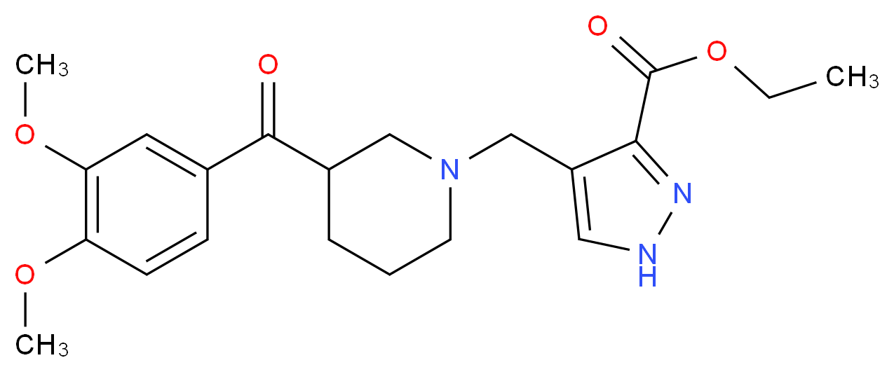 ethyl 4-{[3-(3,4-dimethoxybenzoyl)-1-piperidinyl]methyl}-1H-pyrazole-3-carboxylate_分子结构_CAS_)