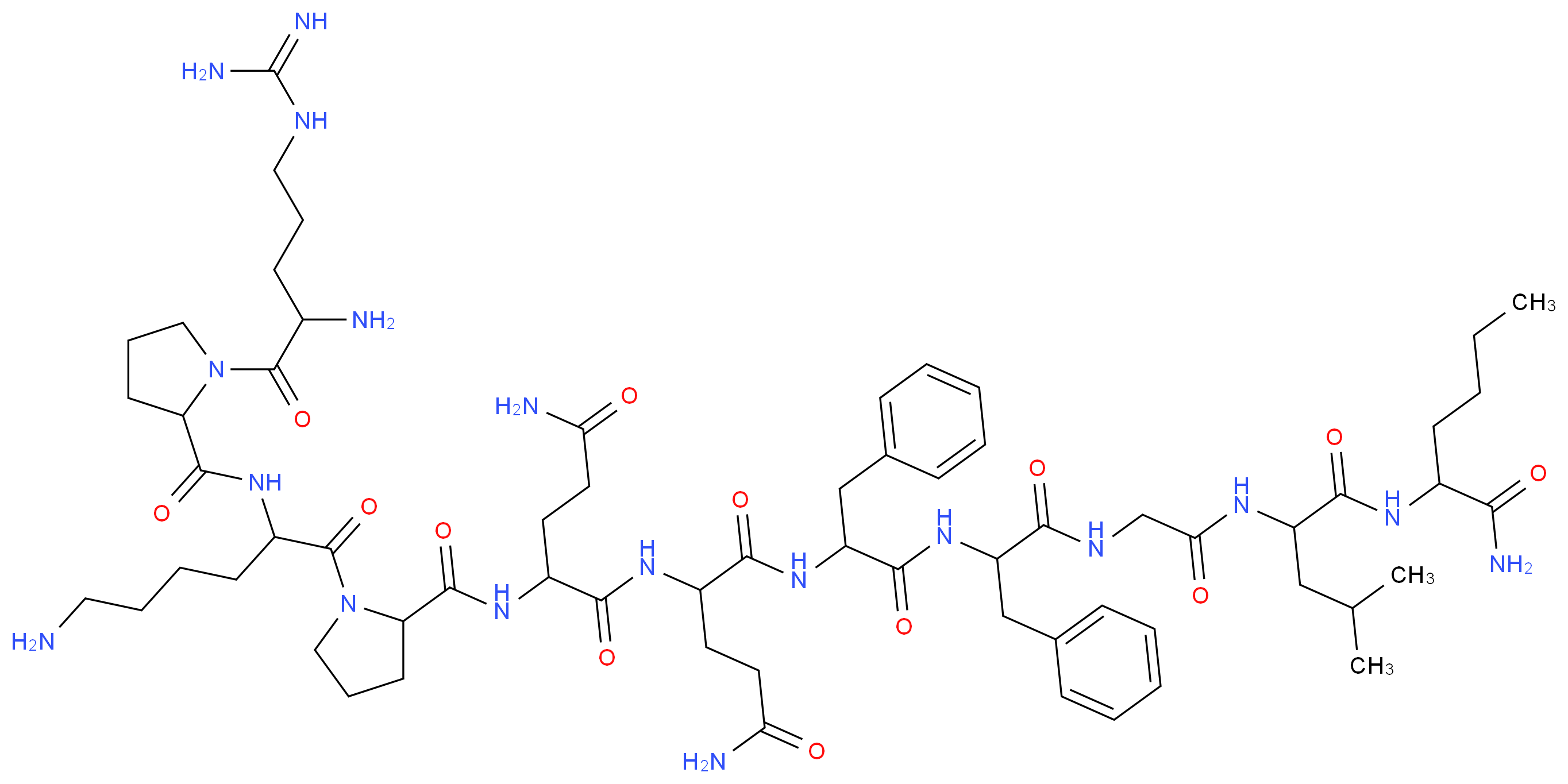 2-{[1-(6-amino-2-{[1-(2-amino-5-carbamimidamidopentanoyl)pyrrolidin-2-yl]formamido}hexanoyl)pyrrolidin-2-yl]formamido}-N-[3-carbamoyl-1-({1-[(1-{[({1-[(1-carbamoylpentyl)carbamoyl]-3-methylbutyl}carbamoyl)methyl]carbamoyl}-2-phenylethyl)carbamoyl]-2-phenylethyl}carbamoyl)propyl]pentanediamide_分子结构_CAS_57462-42-7