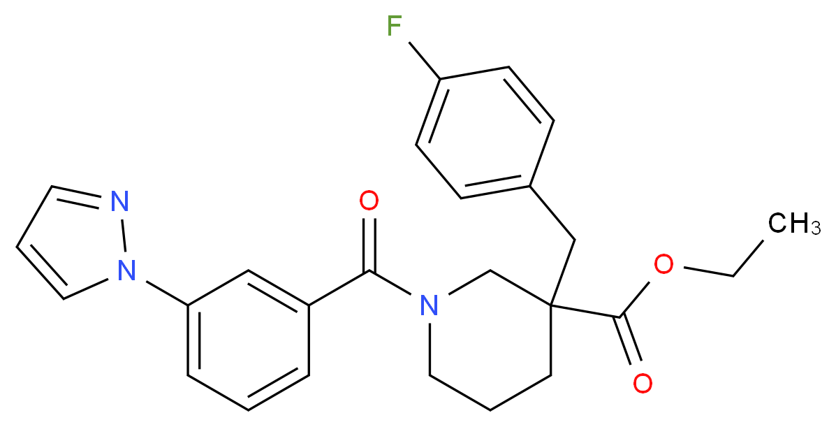 ethyl 3-(4-fluorobenzyl)-1-[3-(1H-pyrazol-1-yl)benzoyl]-3-piperidinecarboxylate_分子结构_CAS_)