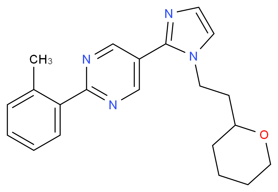 2-(2-methylphenyl)-5-{1-[2-(tetrahydro-2H-pyran-2-yl)ethyl]-1H-imidazol-2-yl}pyrimidine_分子结构_CAS_)