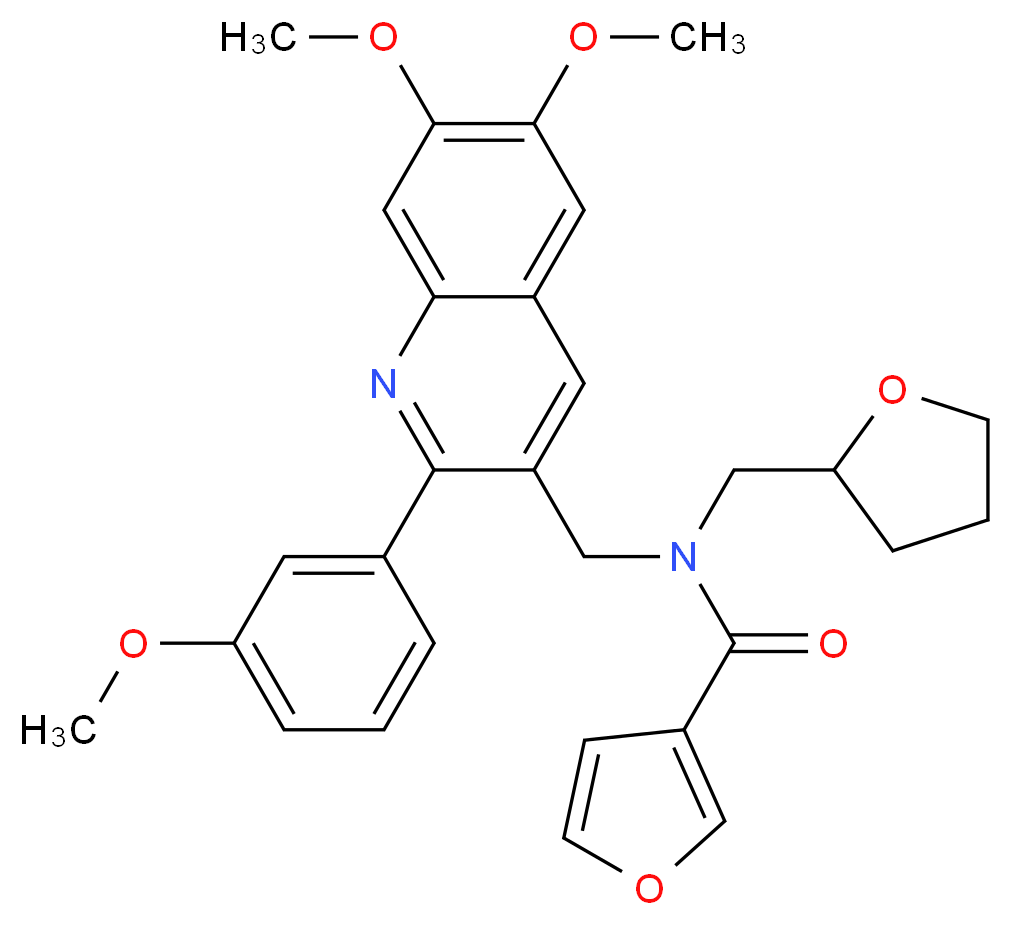 N-{[6,7-dimethoxy-2-(3-methoxyphenyl)-3-quinolinyl]methyl}-N-(tetrahydro-2-furanylmethyl)-3-furamide_分子结构_CAS_)