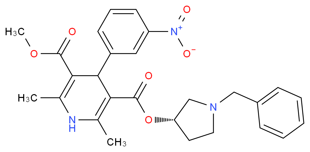 (S)-3-((S)-1-Benzylpyrrolidin-3-yl) 5-methyl 2,6-dimethyl-4-(3-nitrophenyl)-1,4-dihydropyridine-3,5-dicarboxylate_分子结构_CAS_104713-75-9)