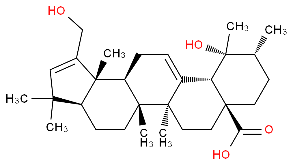 (1S,2R,5S,9S,10S,14S,15R,16R,19S)-15-hydroxy-8-(hydroxymethyl)-1,2,6,6,9,15,16-heptamethylpentacyclo[11.8.0.0<sup>2</sup>,<sup>1</sup><sup>0</sup>.0<sup>5</sup>,<sup>9</sup>.0<sup>1</sup><sup>4</sup>,<sup>1</sup><sup>9</sup>]henicosa-7,12-diene-19-carboxylic acid_分子结构_CAS_128397-09-1