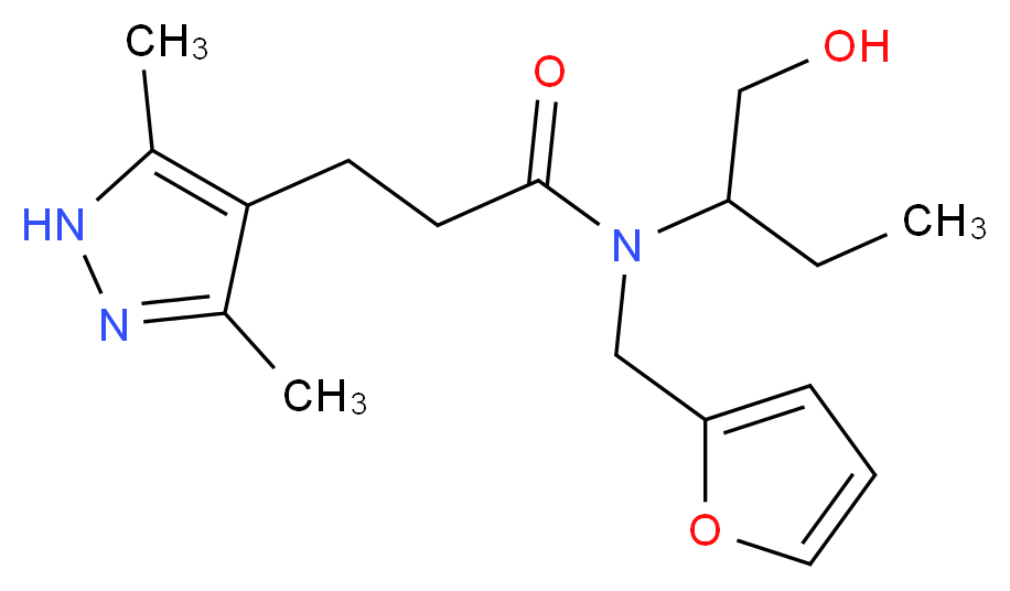 3-(3,5-dimethyl-1H-pyrazol-4-yl)-N-(2-furylmethyl)-N-[1-(hydroxymethyl)propyl]propanamide_分子结构_CAS_)