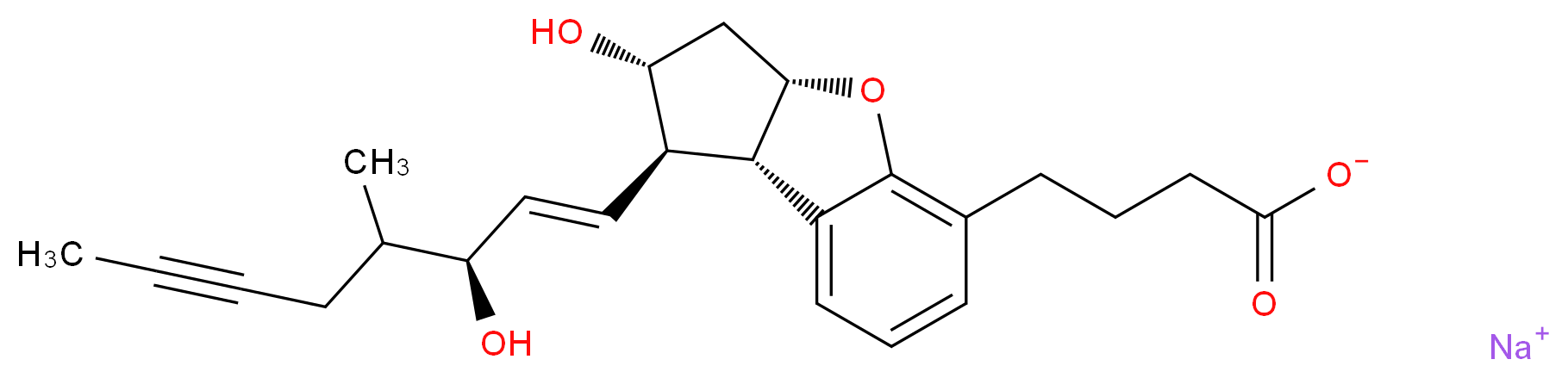 sodium 4-[(2S,3R,4R,6S)-4-hydroxy-3-[(1E,3S)-3-hydroxy-4-methyloct-1-en-6-yn-1-yl]-7-oxatricyclo[6.4.0.0<sup>2</sup>,<sup>6</sup>]dodeca-1(12),8,10-trien-9-yl]butanoate_分子结构_CAS_88475-69-8