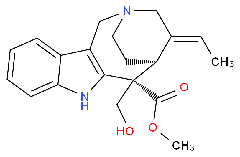 methyl (12S,13S,14E)-14-ethylidene-12-(hydroxymethyl)-1,10-diazatetracyclo[11.2.2.0<sup>3</sup>,<sup>1</sup><sup>1</sup>.0<sup>4</sup>,<sup>9</sup>]heptadeca-3(11),4,6,8-tetraene-12-carboxylate_分子结构_CAS_3368-87-4