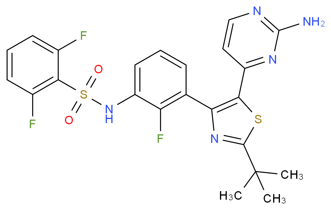 N-{3-[5-(2-aminopyrimidin-4-yl)-2-tert-butyl-1,3-thiazol-4-yl]-2-fluorophenyl}-2,6-difluorobenzene-1-sulfonamide_分子结构_CAS_1195765-45-7