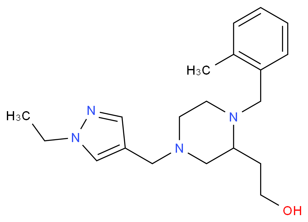 2-[4-[(1-ethyl-1H-pyrazol-4-yl)methyl]-1-(2-methylbenzyl)-2-piperazinyl]ethanol_分子结构_CAS_)