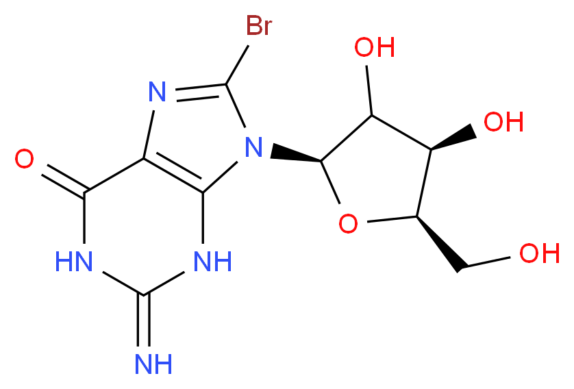 8-bromo-9-[(2R,4R,5R)-3,4-dihydroxy-5-(hydroxymethyl)oxolan-2-yl]-2-imino-2,3,6,9-tetrahydro-1H-purin-6-one_分子结构_CAS_332359-99-6