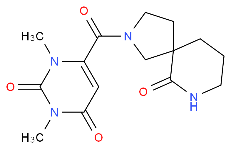1,3-dimethyl-6-[(6-oxo-2,7-diazaspiro[4.5]dec-2-yl)carbonyl]-2,4(1H,3H)-pyrimidinedione_分子结构_CAS_)