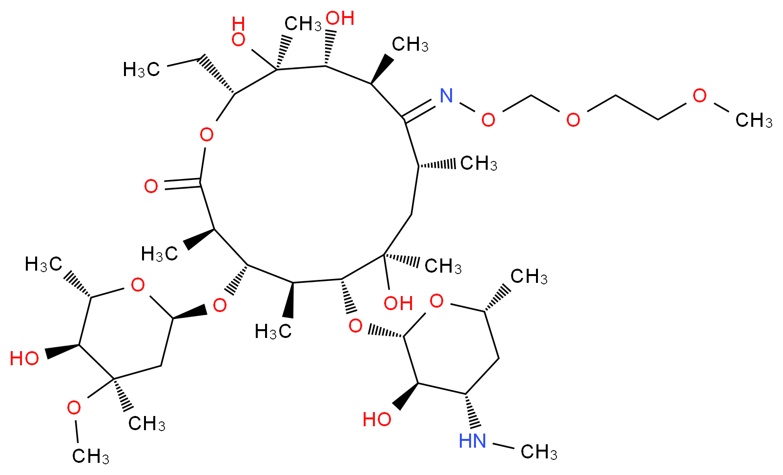 (3R,4S,5S,6R,7R,9R,10E,11S,12R,13S,14R)-14-ethyl-7,12,13-trihydroxy-4-{[(2R,4R,5S,6S)-5-hydroxy-4-methoxy-4,6-dimethyloxan-2-yl]oxy}-6-{[(2S,3R,4S,6R)-3-hydroxy-6-methyl-4-(methylamino)oxan-2-yl]oxy}-3,5,7,9,11,13-hexamethyl-10-(2,4,7-trioxa-1-azaoctan-1-ylidene)-1-oxacyclotetradecan-2-one_分子结构_CAS_118267-18-8