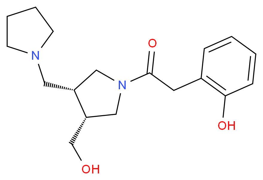 2-{2-[(3R*,4R*)-3-(hydroxymethyl)-4-(pyrrolidin-1-ylmethyl)pyrrolidin-1-yl]-2-oxoethyl}phenol_分子结构_CAS_)
