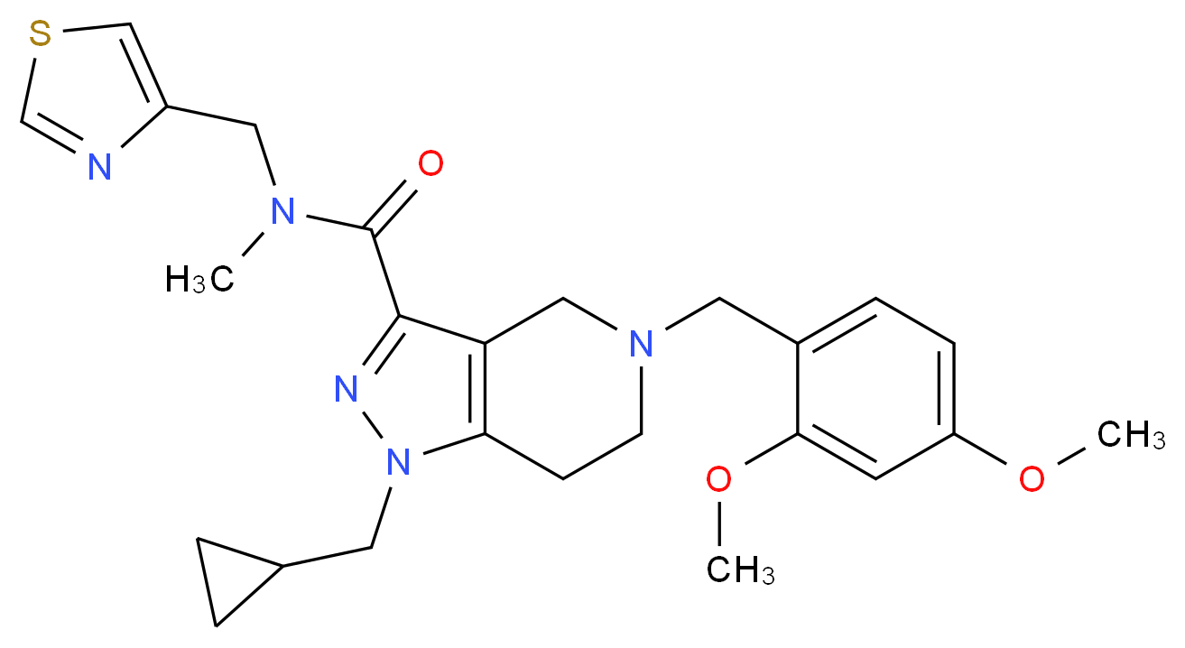 1-(cyclopropylmethyl)-5-(2,4-dimethoxybenzyl)-N-methyl-N-(1,3-thiazol-4-ylmethyl)-4,5,6,7-tetrahydro-1H-pyrazolo[4,3-c]pyridine-3-carboxamide_分子结构_CAS_)