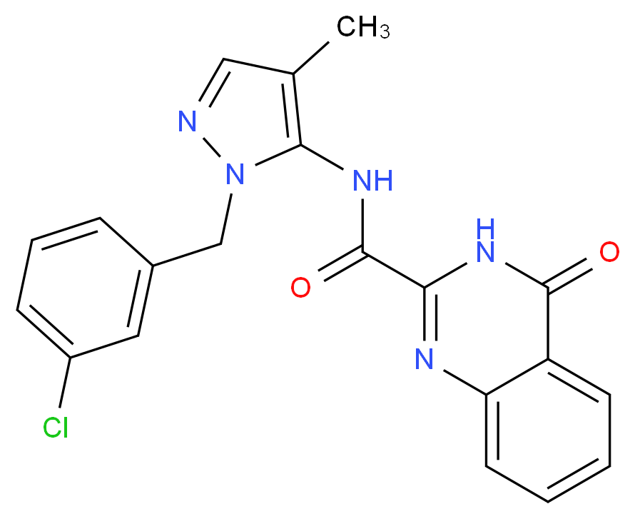 N-[1-(3-chlorobenzyl)-4-methyl-1H-pyrazol-5-yl]-4-oxo-3,4-dihydroquinazoline-2-carboxamide_分子结构_CAS_)