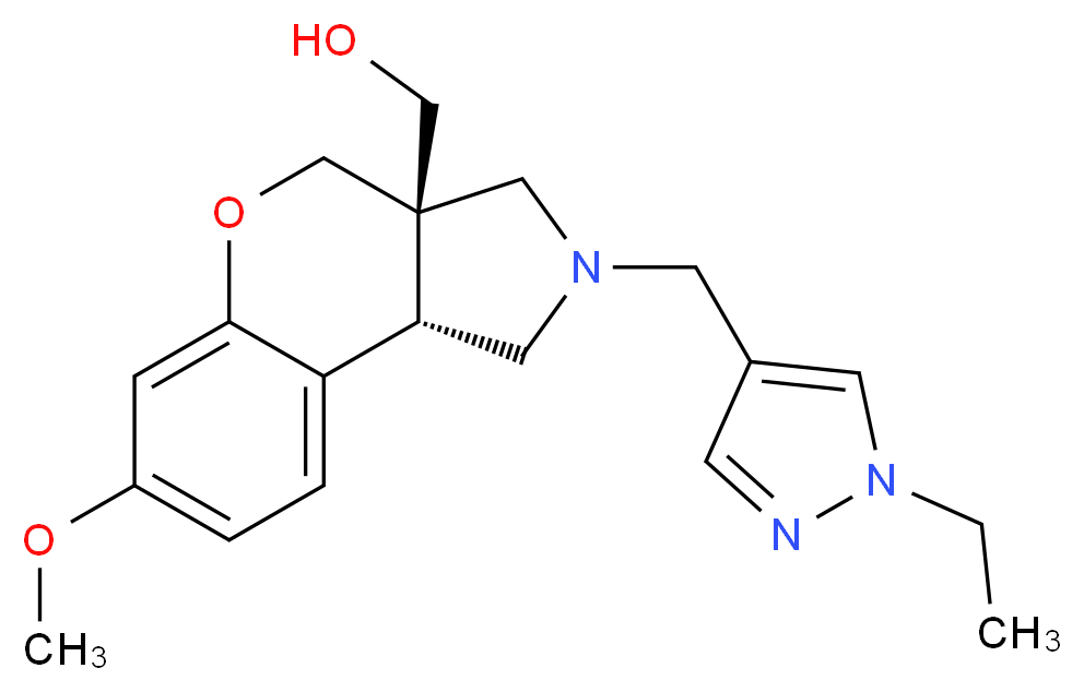 [(3aS*,9bS*)-2-[(1-ethyl-1H-pyrazol-4-yl)methyl]-7-methoxy-1,2,3,9b-tetrahydrochromeno[3,4-c]pyrrol-3a(4H)-yl]methanol_分子结构_CAS_)