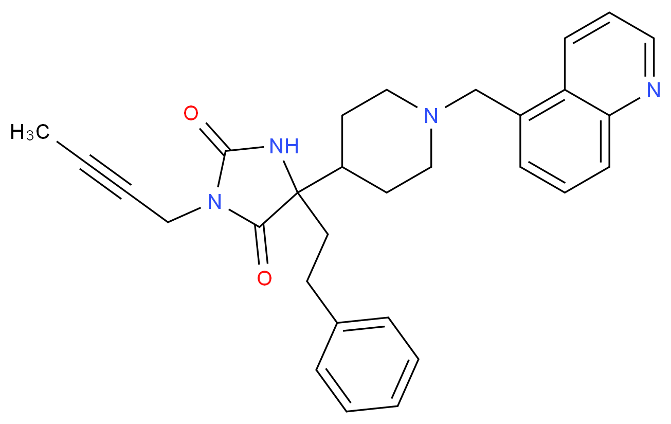 3-(2-butyn-1-yl)-5-(2-phenylethyl)-5-[1-(5-quinolinylmethyl)-4-piperidinyl]-2,4-imidazolidinedione_分子结构_CAS_)