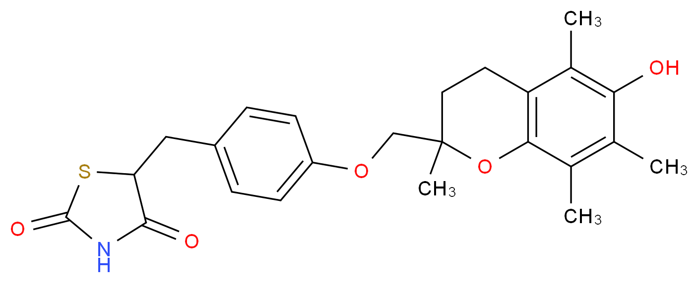 5-({4-[(6-hydroxy-2,5,7,8-tetramethyl-3,4-dihydro-2H-1-benzopyran-2-yl)methoxy]phenyl}methyl)-1,3-thiazolidine-2,4-dione_分子结构_CAS_97322-87-7