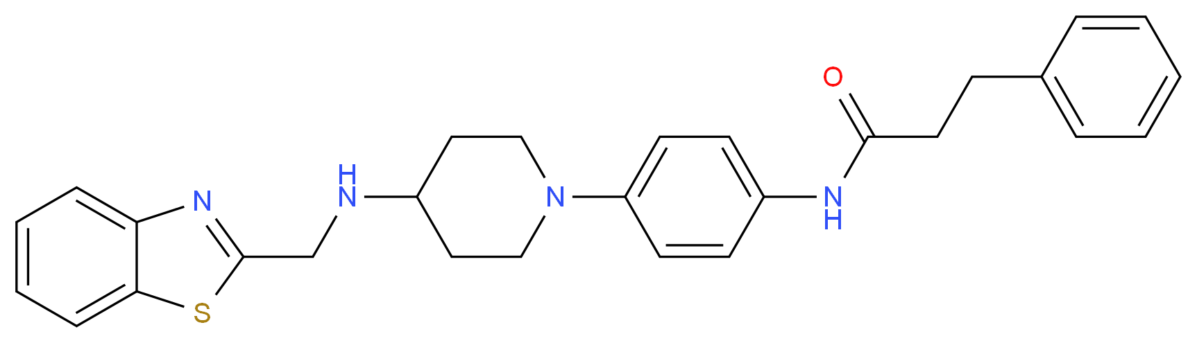 N-(4-{4-[(1,3-benzothiazol-2-ylmethyl)amino]-1-piperidinyl}phenyl)-3-phenylpropanamide_分子结构_CAS_)