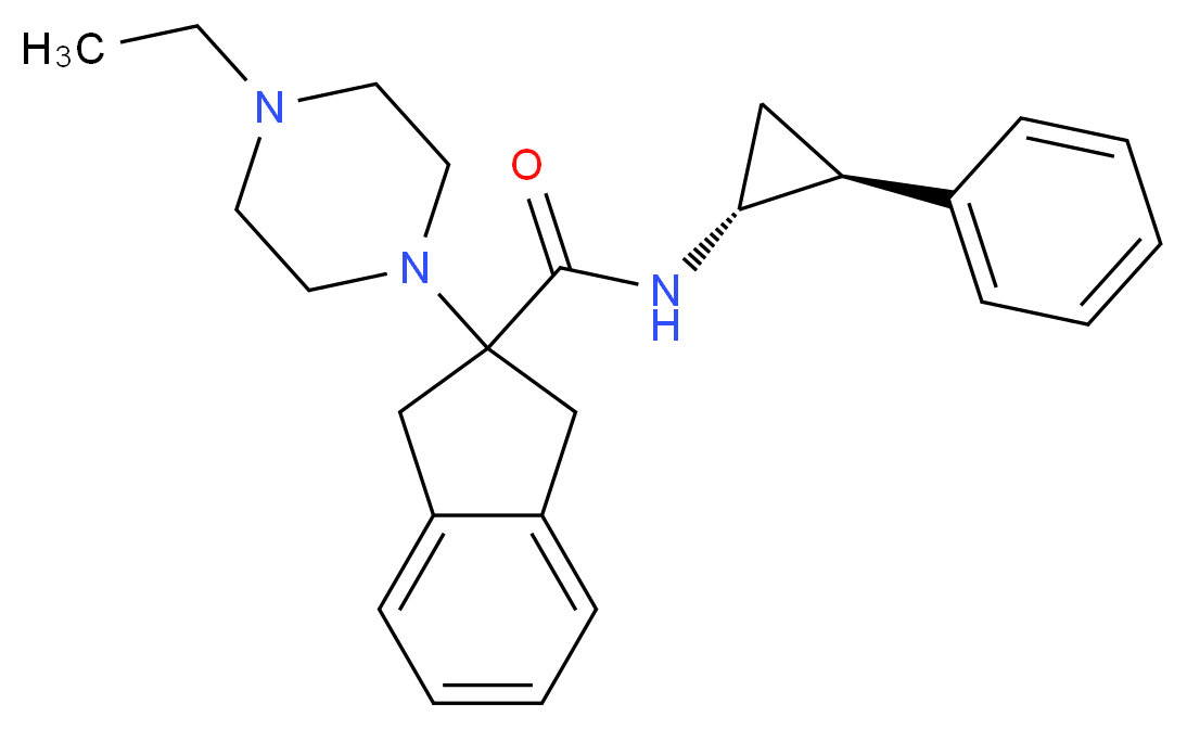 2-(4-ethyl-1-piperazinyl)-N-[(1R*,2S*)-2-phenylcyclopropyl]-2-indanecarboxamide_分子结构_CAS_)