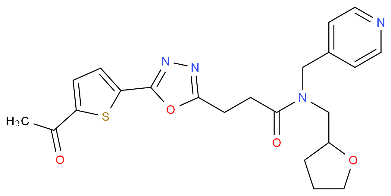 3-[5-(5-acetyl-2-thienyl)-1,3,4-oxadiazol-2-yl]-N-(4-pyridinylmethyl)-N-(tetrahydro-2-furanylmethyl)propanamide_分子结构_CAS_)